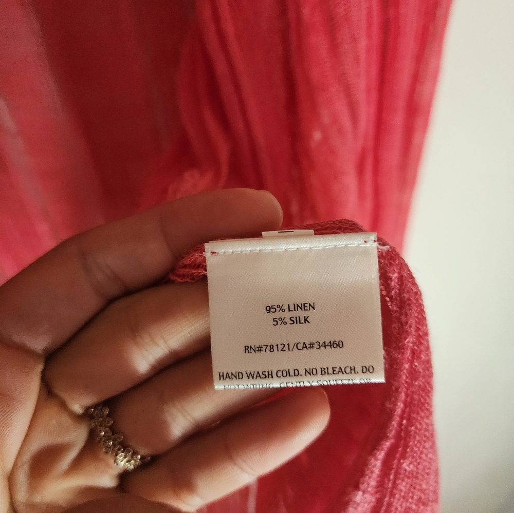EILEEN FISHER Peony Pink Variegated Linen Silk Angled Cardigan - Picture 3 of 4